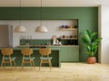 Modern style kitchen interior design with green wall Royalty Free Stock Photo