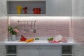 A modern style mini kitchen room interior with some foods