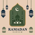 Modern style Ramadan Mubarak greeting card with moon mosque dome and lantern Royalty Free Stock Photo