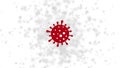 Rotating red virus icon on abstract motion background exploding dust particles concept health danger pandemic epidemic