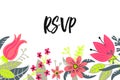 Modern style RSVP wedding invitation card with flower frame background, hand drawn floral elements label. Vector design template, Royalty Free Stock Photo