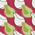 Modern style seamless doodle pattern with simple abstract pear fruit shapes. Pink background. Doodle backdrop Royalty Free Stock Photo