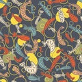 Modern style seamless pattern with fishes in the pond. Perfect print for tee, paper, textile and fabric. Animalistic vector