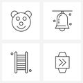 Modern Style Set of 4 line Pictograph Grid based animal, staircase, alarm, user, time