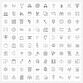 Modern Style Set of 100 line Pictograph Grid based church, goal, cocktail, arrow, birthday