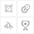 Modern Style Set of 4 line Pictograph Grid based crop; wildlife; tool; settings; housefly