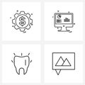Modern Style Set of 4 line Pictograph Grid based dollar; dental; setting; computer; gum