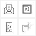 Modern Style Set of 4 line Pictograph Grid based email action, video, previous, mobile, direction