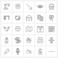 Modern Style Set of 25 line Pictograph Grid based house, ball, arrows, weapon, medal