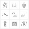Modern Style Set of 9 line Pictograph Grid based makeup, watch, pointer, timer, fashion