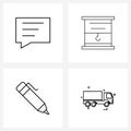 Modern Style Set of 4 line Pictograph Grid based message, write, decor, window, truck