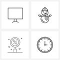 Modern Style Set of 4 line Pictograph Grid based monitor, Friday, Santa clause, search, time