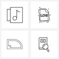 Modern Style Set of 4 line Pictograph Grid based music, film, file, files, service