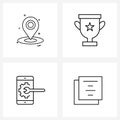 Modern Style Set of 4 line Pictograph Grid based navigation, file, cup, mobile app, data