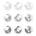 Silver gray world globe icons stickers set Royalty Free Stock Photo