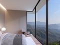 Modern style small bedroom with wide mountain view background 3D render