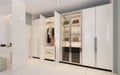 Modern style walk in closet.White wardrobe.