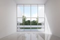 Modern style white house empty room inteior with large glass door overlooking swimming pool 3d render