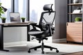 Ergonomic Black Leather Office Chair with Headrest and Mesh Back Support