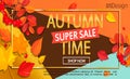 Modern stylish golden autumn super sale banner.