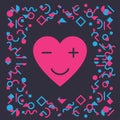 Modern and stylish greeting card for Valentines Day with winking and smiling heart. Print for t-shirt