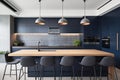 Modern stylish kitchen interior in dark blue tones. Royalty Free Stock Photo