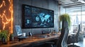 Modern Stylish Office Space with Large Digital Display Features