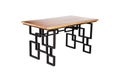 Modern stylish table in Loft style: wooden oak cover and geometric metal base in black matte color. Isolated on white