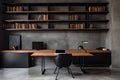 Interior design of a modern dark loft home office.GenerativeAI.