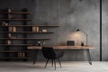 Interior design of a modern dark loft home office.GenerativeAI.