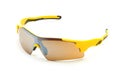 Modern stylish yellow sports bike sun glasses Royalty Free Stock Photo