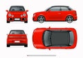 Modern subcompact city car mockup. Side, top, front and rear view of realistic small car isolated on white background.