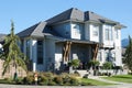 New Subdivision Home House Gray Exterior Street View Royalty Free Stock Photo