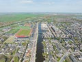 Modern suburb residential area household housing homes aerial drone view. new Build real estate european houses Royalty Free Stock Photo