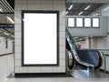 Modern subway station with escalators and blank advertising panels ready for display. isolated on white background Royalty Free Stock Photo