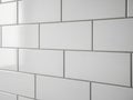 Modern subway tile backsplash in clean white kitchen isolated on white background Royalty Free Stock Photo