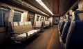 Modern subway train interior with seats interior design. Generative AI Royalty Free Stock Photo