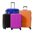 Modern suitcases for travelling on white background