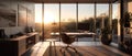 Modern sunny home workplace interior with natural materials