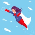 Modern super hero flying sky clowds character flat design vector illustration Royalty Free Stock Photo