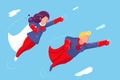 Modern super heroes flying sky clowds character design flat vector illustration