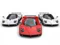 Modern super race cars - red and white side by side