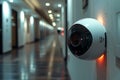 Modern Surveillance Security Camera in Well-Lit Hallway