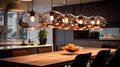 Modern suspended lamps above the dining table Royalty Free Stock Photo