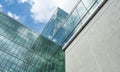 Modern sustainable glass office building. Exterior view of corporate headquarters glass building architecture. Energy-efficient Royalty Free Stock Photo