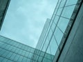 Modern sustainable green glass office building. Exterior view of corporate headquarters glass building architecture. Energy- Royalty Free Stock Photo
