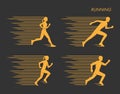 Modern symbol for run. Gold set of silhouettes of runners.