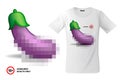 Modern t-shirt print design with eggplant emoji, closed by censorship, symbol adult only 18 emoticon, use for