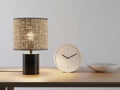 Modern table lamp and clock setup isolated on white background isolated on white background Royalty Free Stock Photo