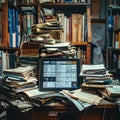 Modern Tablet Amidst Old Books and Papers Royalty Free Stock Photo